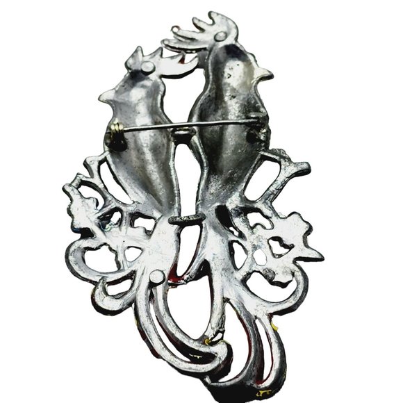 Vintage Huge Enameled Rhinestone Double Parrot Brooch (A1375) - Picture 5 of 5